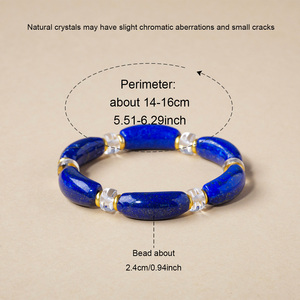 Pulsera de Cuentas Curvas de Lapislázuli Natural con Separadores de Cuarzo Transparente, Brazalete de Cristal Curativo Hecho a Mano - Product Image 2