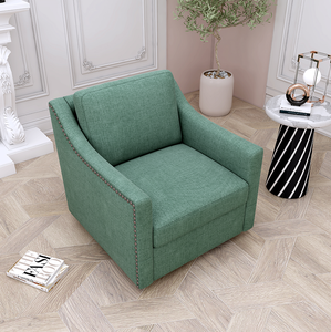 Fauteuil moderne pivotant à 360 degrés en coton et lin, tissu doux pour la peau, design ergonomique, clous décoratifs en laiton, pour salon, maison, bureau - Product Image 3