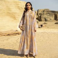 Robe Abaya à manches longues et col montant brodée ethnique en polyester pour femmes arabes du Moyen-Orient, modèle AB478 ODM, taille XXL