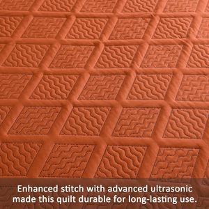 Modern Deep <strong>Orange</strong> Lightweight Ultrasonic Quilt Set <strong>Bedspread</strong> with Soft Fiber Wave Pattern for All Seasons and Customizable - Product Image 4