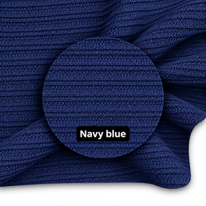 Tissu en maille côtelée double en polyester bleu marine, textile extensible texturé pour la confection de vêtements et d'habillement - Product Image 1