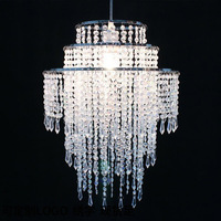 Lustre suspendu en métal argenté avec perles acryliques pour plafond haut, éclairage LED, décoration de mariage, de fête, de salle de réception