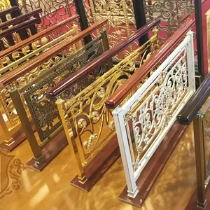 Luxury resort villa solid wood handrail gold aluminum curved stairs aluminium spiral staircase railing design