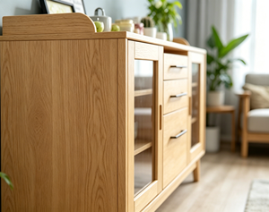 Modern Solid Wood Living Room <b>Cabinet</b> with Glass Doors 3 Drawers 2 Shelves Scandinavian Storage Furniture - Product Image 6