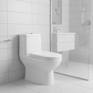 WC monobloc moderne en céramique à double chasse, à siphon, à siphon en S, autonettoyant, émaillé, pour usage hôtelier, modèle simple HUIKLER A-817, à poser au sol - Product Image 3