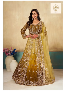 Traje Anarkali Indo-Occidental de Lujo, Largo, con Decoración de Cuentas, Tela de Red Suave, para Bodas y Fiestas - Product Image 4
