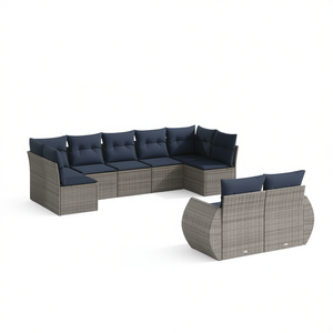 Conjunto de Sofás de Jardín para Exteriores, 9 Piezas, Ratán Sintético Gris con Cojines, Diseño Contemporáneo - Product Image 1