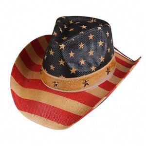 Sombrero Vaquero con Estampado de Bandera Americana, Estilo Vintage de Dallas, para Hombre, Estilo Occidental, para Viajes, Pesca, Fiestas, Desfiles, Rodeos, Patriótico, Unisex - Product Image 5