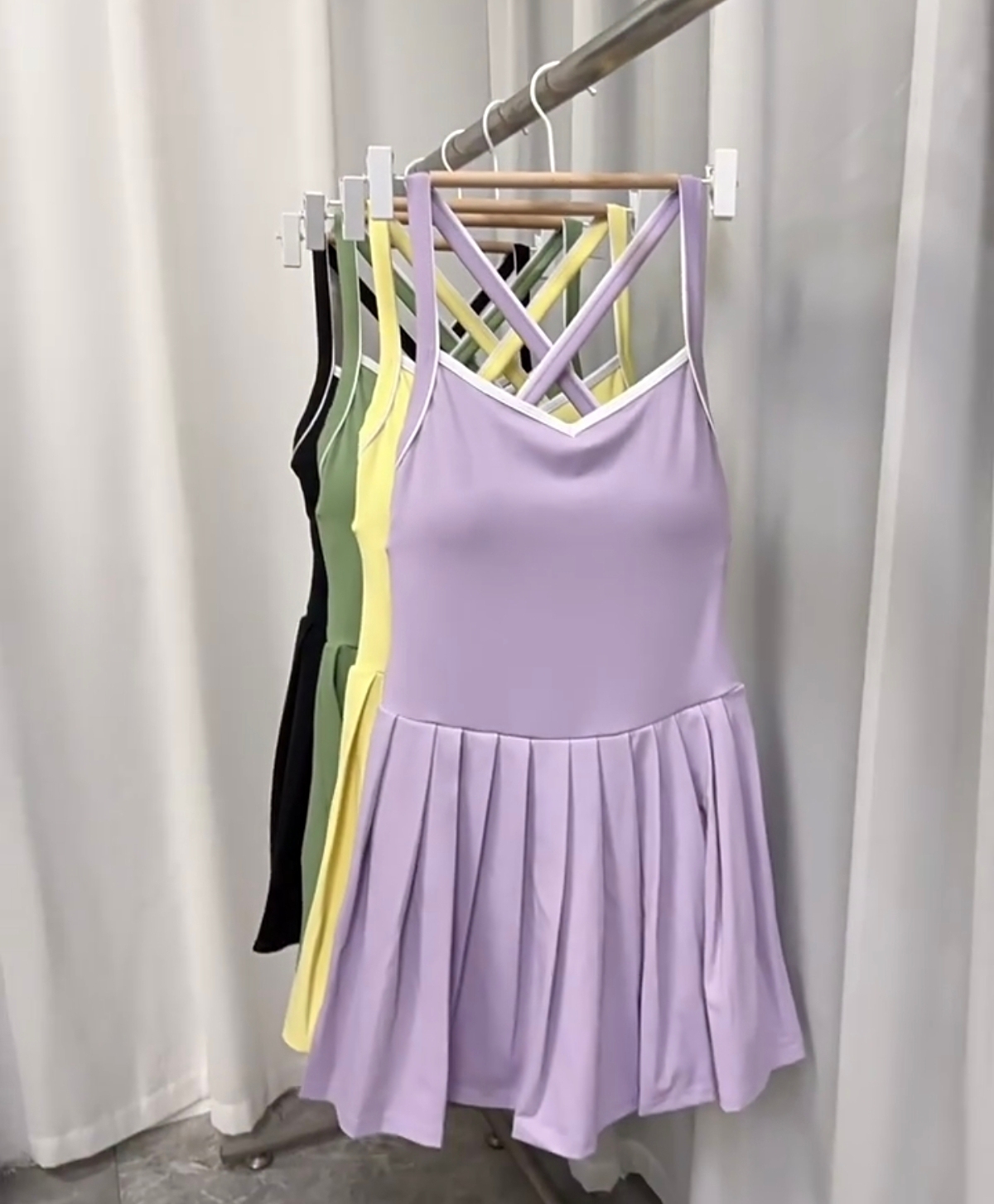 A92 Yoga Piece Dress with Chest Pads Color-Blocked Pleated Skirt High-Elasticity Quick-Drying Anti-Flashing Golf Tennis Skirt