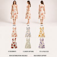 Robe trapèze élégante sans manches à col drapé et ceinture, imprimé floral, en coton et mousseline, personnalisée ODM, pour femme, idéale pour les fêtes estivales en jardin