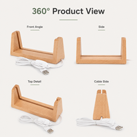 Base de Lámpara LED de Madera en Forma de U, Alimentación USB, Acabado Natural, Iluminación Lateral, Soporte de Escritorio para Paneles Acrílicos Personalizados