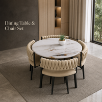 Ensemble table et chaises de salle à manger aspect marbre moderne, 4 chaises peu encombrantes, rondes, 800 mm, restaurant, café, hôtel
