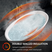 Baignoire de salle de bain ovale moderne de grande taille à surface solide Baignoire autoportante en pierre artificielle blanche de 1800 mm pour projet de villa