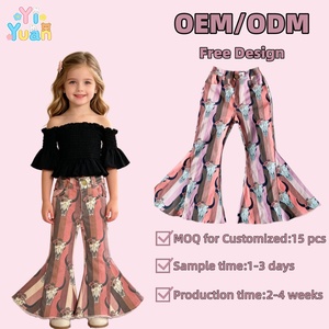 Pantalones Vaqueros Acampanados de Mezclilla Suaves para Niñas, con Cremallera, Estampado Personalizado OEM, Tallas 9-10 - Product Image 1