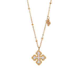 Oro Vintage placcato in oro 18k 316L gioielli in acciaio inossidabile madreperla bianco conchiglia Dainty croce ciondolo collana per donna - Product Image 6