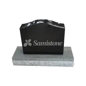Customized American Style Black And Grey Frame Granite Nesting Headstone New Drawing Design Tombstone And Monuments