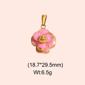 Flower Pendant Necklace 16.2x31mm Gold Plated With Pearl Blue Enamel Women's Jewelry Gift - Product Image 3