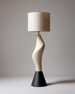 Minimalist Geometric Floor Lamp With Beige Fabric <b>Shade</b> And <b>Black</b> Base For Living Room <b>Lighting</b> - Product Image 4