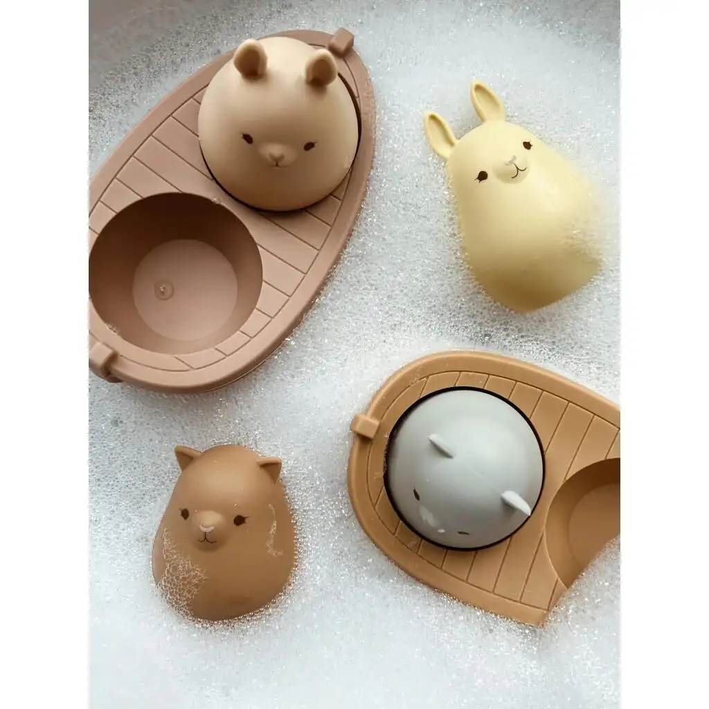 Barco de juguete de silicona para niños pequeños, juguete de baño con forma de gato, conejo, 2022