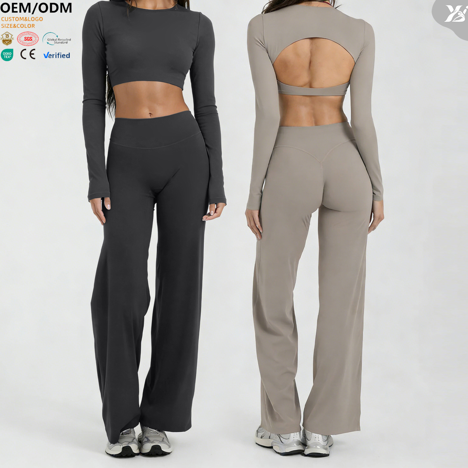 XW- ACX8002+ACK8002 New Arrival Solid Workout Crop Top Wide Leg Pants Soft Buttery Two Piece Fitness Gym Clothing Yoga Wear Set