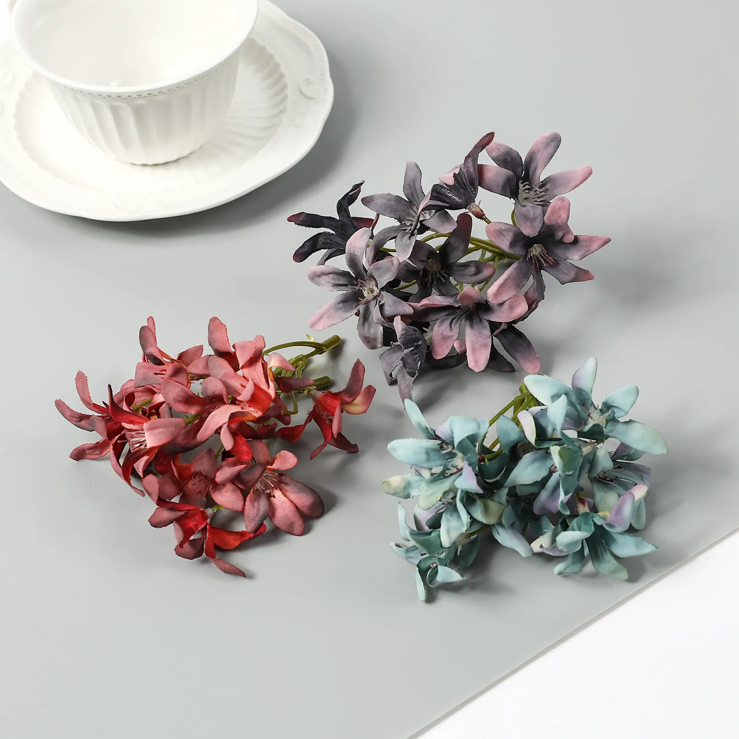 2023 multi color 3-head little orchid simulation artificial silk flower for wedding events decoration and flower wall