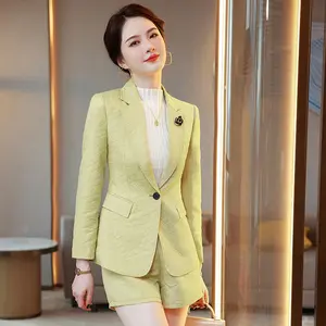 2023 Women's Suit Elegant Notched Blazer Casual Loose High Waist Short Pants 2 Piece Set