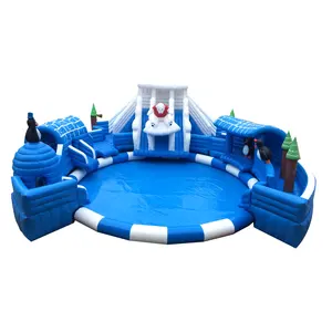 15m Dia ice and snow world Mobile Inflatable Water Park Water Slide With Swimming Pool Accessories