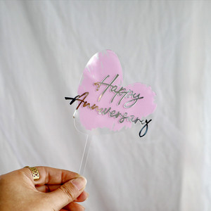 Decorazione per <span class=keywords><strong>Torta</strong></span> in Acrilico Romantica per San Valentino, Accessori per Feste di Matrimonio, Inserimento Stampato a Colori con Scritta 'Happy Anniversary' - Product Image 5