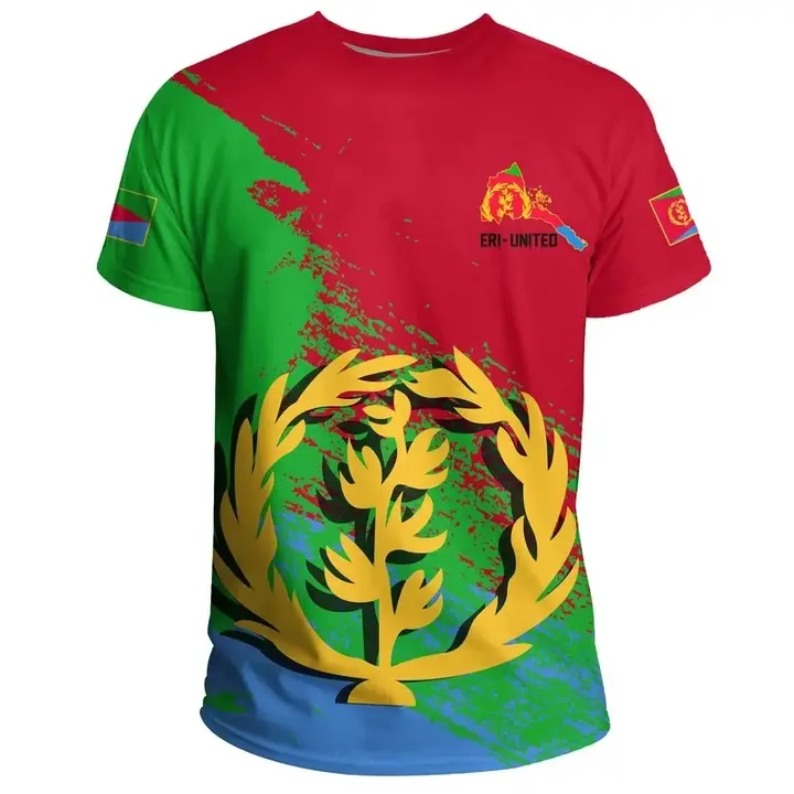 Kunden spezifisches verziertes eritreisches Flaggen-T-Shirt Lässiges strukturelles Qualitäts-Grafik-T-Shirt für Männer mit profession ellem Hersteller
