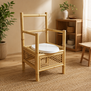Chaise de toilette robuste en bambou, hauteur réglable, accoudoirs rembourrés, cuvette amovible, conception étanche, classe de sécurité III - Product Image 2