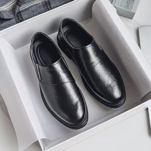 Zapatos casuales de negocios para hombres, zapatos formales de cuero negro, zapatos sin cordones versátiles de moda de estilo coreano para hombres - Product Image 1