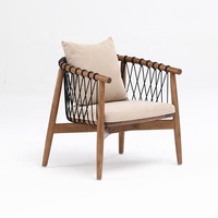 Salon de style nordique chaise de loisirs en bois massif moderne simple balcon canapé paresseux designer corde tissé chaise de canapé simple