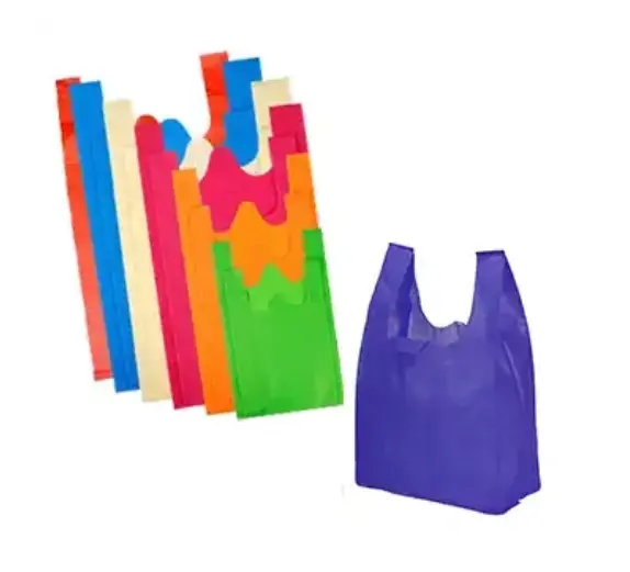 गर्म मजबूत सुपरमार्केट किराने का सामान जन्मदिन गैर बुना टी-शर्ट टोटे बैग कस्टम लोगो के साथ सस्ते बनियान खरीदारी बैग