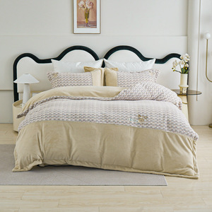 ชุดเครื่องนอนผ้าฟลีซนม Duo Xi Ai Mei Mian Kang 4 ชิ้น แบบสองด้าน ลายเซลล์ สำหรับใช้ในบ้าน ฤดูใบไม้ร่วง ฤดูหนาว แบบหนา - Product Image 3