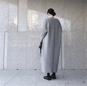 Venta al por mayor otoño invierno coreano Casual Chaqueta larga <span class=keywords><strong>de</strong></span> Color sólido Loose punto Maxi suéteres capa abrigo mujeres ropa - Product Image 5