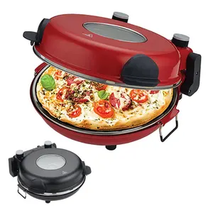 غطاء كهربائي دوار لصنع البيتزا آلة محمولة أوتوماتيكية محترفة سيراميك 12 بوصة بلون أحمر صغير فردي OEM فرن البيتزا
