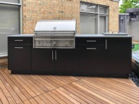 Meubles de cuisine extérieurs modernes VERMONHOUZZ en acier inoxydable noir, étanches, modulaires, pour îlot BBQ de jardin avec évier