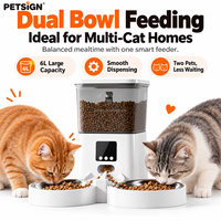 Distributeur de nourriture intelligent Wifi Petsign, distributeur automatique de nourriture pour animaux de compagnie 6L, double bol, repas programmés, contrôle des portions via application pour chats d'intérieur