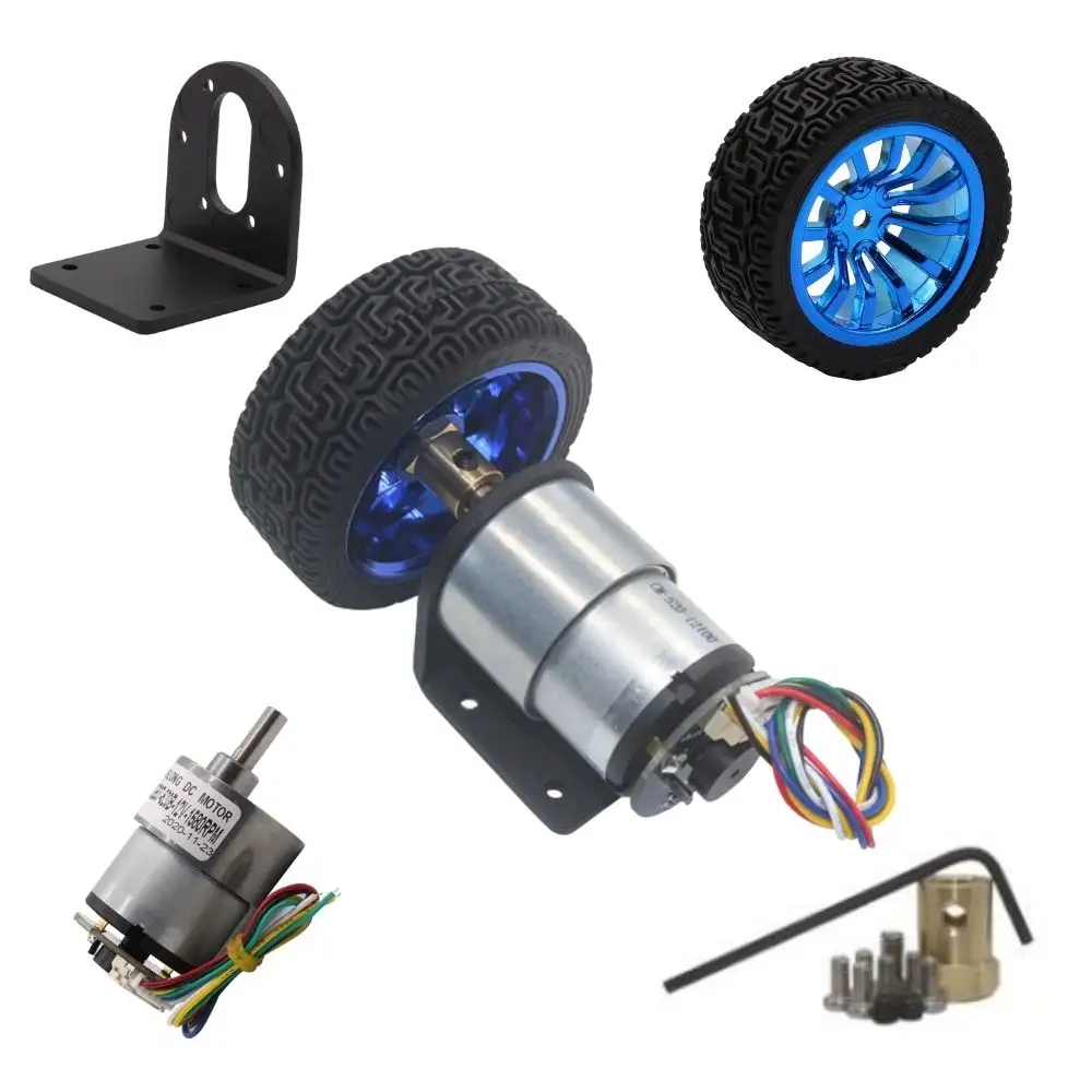 Gear Motor DC Diameter 12V 24V 37Mm dengan Encoder dan Kit Roda untuk Pengendali Motor Dc DIY