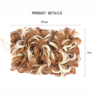 <span class=keywords><strong>Chignon</strong></span> bouclé synthétique désordonné avec cordon de serrage réglable noir naturel pour femmes - Product Image 4