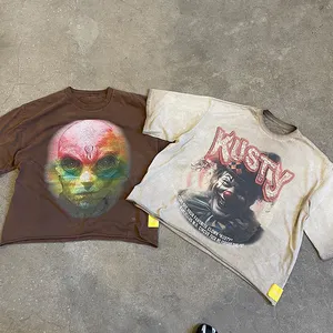 HUILI Dtg Print Graphic Tees Blank Tshirt High Street Men's Clothing Acid Wash T-Shirt Men Custom Vintage Oversized T Shirts