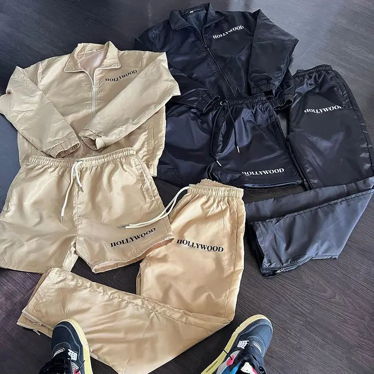 Custom mens clothing short and jacket jogger set two piece zipper polyester windbreaker tracksuit short set