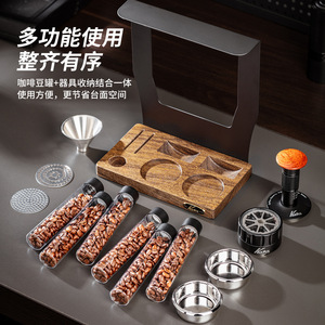 Cage Coffee Bean <b>Storage</b> <b>Rack</b> With 6 Magnetic Glass Tubes Solid <b>Wood</b> Base For Home Cafe Use - Product Image 4