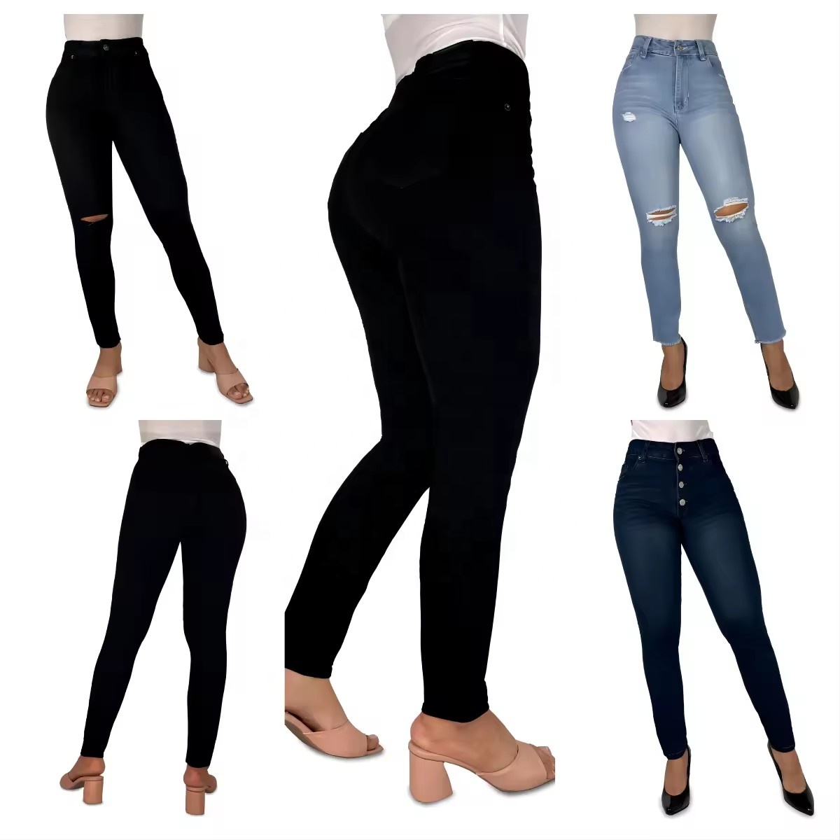 Celana Jeans wanita, celana jins tarik elastis pinggang tinggi wanita, celana Denim potongan bot, celana jins ketat