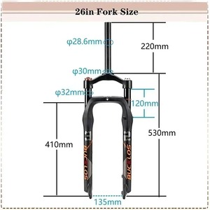 Bucklos Mountainbike Fiets Vet Vork 26*4.0 Air Suspension Vork Rechte Pijp <span class=keywords><strong>120</strong></span> Manual Lock Sneeuw Vork - Product Image 2