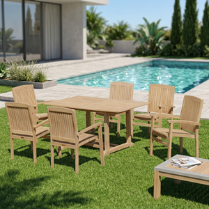 Ensemble de salle à manger de jardin pliable en teck moderne et durable pour utilisation en parc, mobilier d'extérieur - Product Image 1
