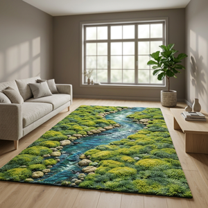 Alfombra 3D con diseño de paisaje fluvial, hecha a mano, con diseño de arroyo y piedras, para decoración moderna del hogar, dormitorio o sala de estar. - Product Image 6