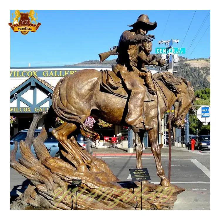 Estátua de Cavaleiro de Bronze para Jardim ao Ar Livre Arte Antiga Estátua de Cowboy Estátua de Cavaleiro