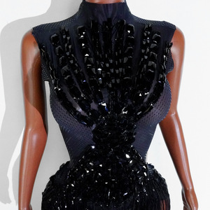 Body Nero Techno Noir con Frange in Spandex/Poliestere per Donna, Ideale per Performance sul Palco, Cantanti e Showgirl - Product Image 3