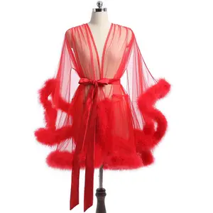 Ensemble de Robes Sexy en fourrure et tulle transparent, grande taille, 2022